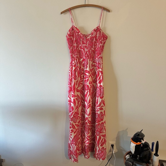Free People Sweet Nothings Floral Maxi Dress Smocked Gardenia Red Cotton XS/S? - Picture 1 of 7